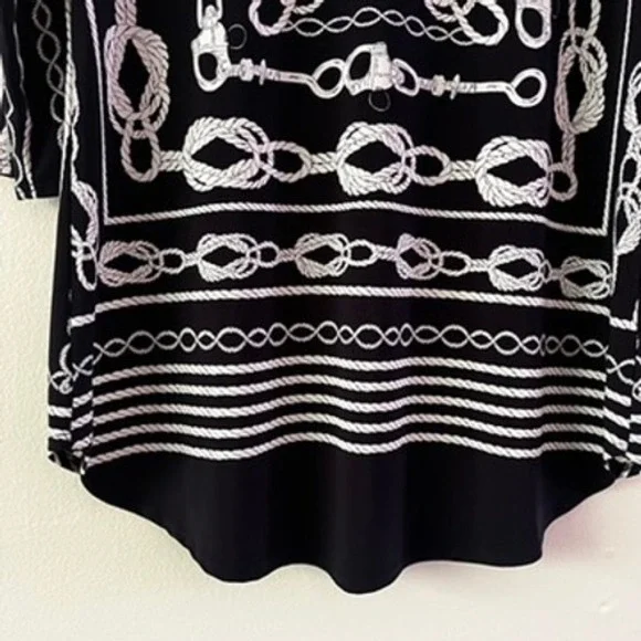 Joseph Ribkoff Nautical Rope V-Neck Top in Midnight Blue/Vanilla size 12 - Picture 12 of 14